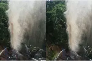 Gas & lumpur menyembur setinggi 35 meter dari sumur, bikin ngeri warga