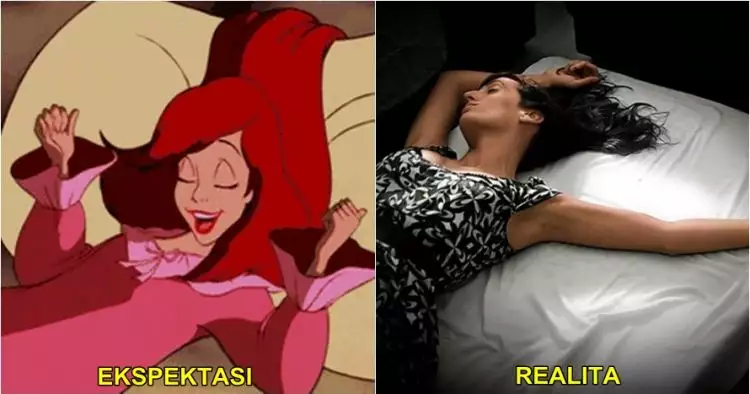 7 Ekspektasi vs realita cewek tidur menirukan ala  Princess Disney