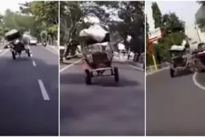 Lucunya kuda penarik delman ngamuk di jalanan, yang lain minggir