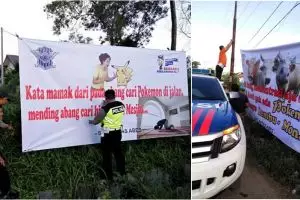 Imbauan Polantas tertib di jalan buat pemain Pokemon Go ini kocak!