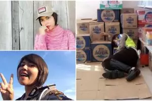 18 Foto cantiknya Polwan tidur di lantai minimarket & hebohkan netizen
