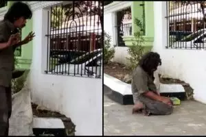 Heboh foto orang salat di luar pagar Masjid Agung Garut, dia siapa ya?