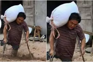 Pria tanpa kaki ini kerja jadi kuli panggul demi sekolahkan anaknya