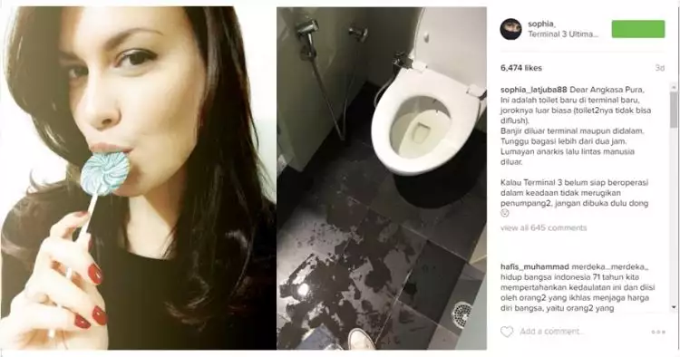 Sophia Muller kritik toilet di terminal 3 Ultimate Soetta, jorok! 
