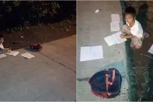 Tak ada aliran listrik di rumah, anak ini belajar di bawah lampu jalan