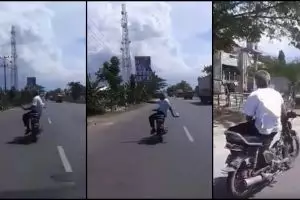 Atraksi kakek di atas motornya ini menantang maut, tua-tua keladi ya