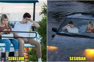 8 Foto editan cewek main gadget vs cowok bosan ini bikin ketawa ngakak