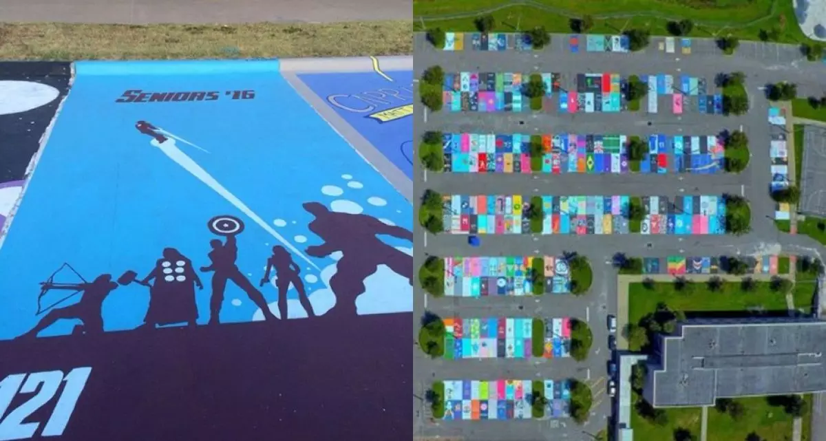 15 Lukisan di parkiran sekolah ini kreatif abis, berani tiru? 