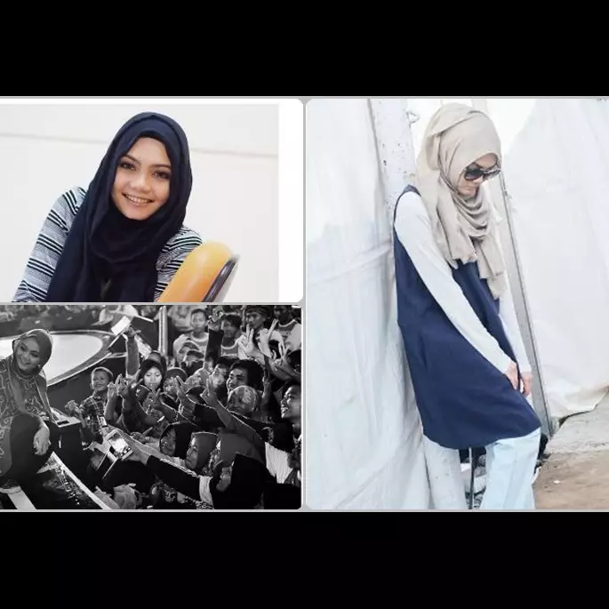 10 Potret Rina Nose dengan balutan hijab, tetap modis &amp; makin cantik