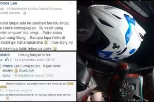 Dapat uang damai polisi lupa helmnya tertinggal di mobil yang ditilang