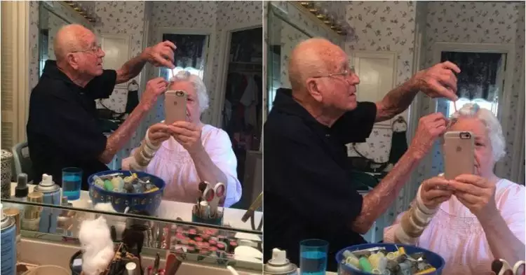 Foto kakek dandani nenek ini bukti cinta sampai mati itu memang ada