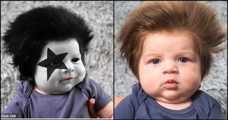 15 Foto editan bayi berambut lebat ini lucu banget