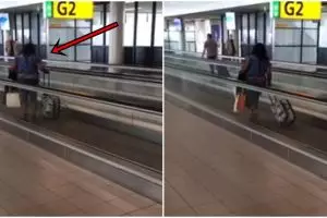 Tak paham fungsi eskalator, kelakuan wanita ini bikin ketawa ngakak