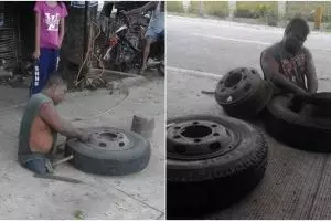 Cacat fisik, pria ini masih semangat bekerja sebagai penambal ban