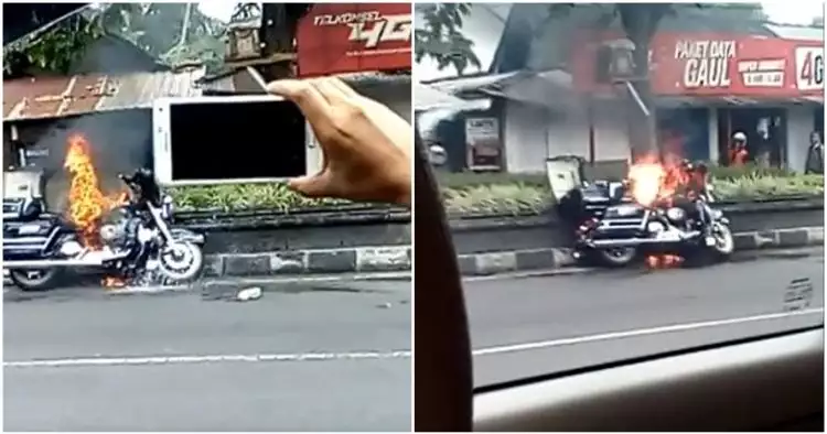 Harley Davidson ludes terbakar di pinggir jalan, netizen malah senang
