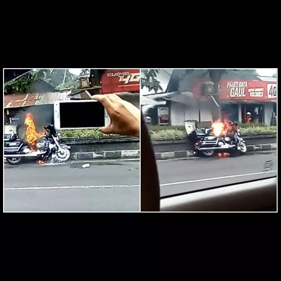 Harley Davidson ludes terbakar di pinggir jalan, netizen malah senang