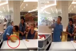 Aksi pelayan bersihkan meja kotor ini bikin geleng-geleng kepala