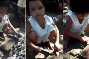Bocah ini lihai memegang pisau demi membantu orangtuanya bekerja