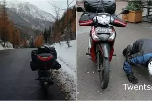 Nggak nyangka, bule ini mudik ke Belanda dari Bali naik sepeda motor