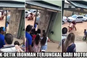Niat mau bergaya, orang berkostum Iron Man ini malah jatuh terjungkal