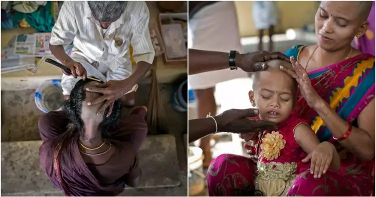 18 Foto wanita India rela gunduli kepala sebagai bentuk persembahan 