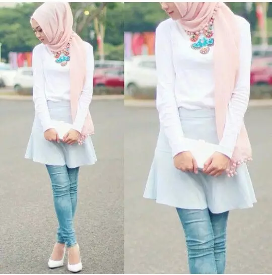15 Padu padan rok mini untuk hijaber, bisa dicoba nih