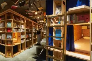 Perpustakaan ala hostel ini sediakan kasur di dalam rak, betah deh