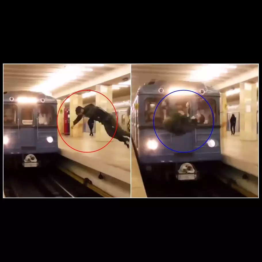 Ekstrem, cowok ini salto tepat di depan kereta yang akan lewat