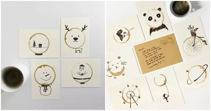 11 Kartu ucapan dari bulatan cangkir kopi ini bisa kamu tiru lho