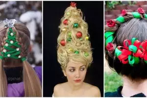 15 Kreasi tatanan rambut ala pernak -pernik  Natal ini bisa kamu tiru