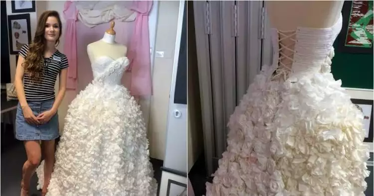 Gaun pengantin mewah ini ternyata cuma dibikin dari tisu toilet, keren