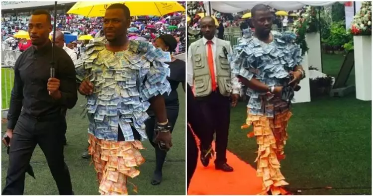 Pamer kekayaan, pria ini tempel uang kertas di sekujur tubuh