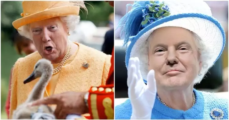 12 Foto editan wajah Trump di badan Ratu Inggris ini bikin melongo