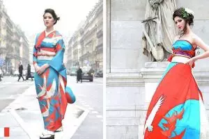 Cantik dan elegan, kimono diubah menjadi gaun pengantin modern