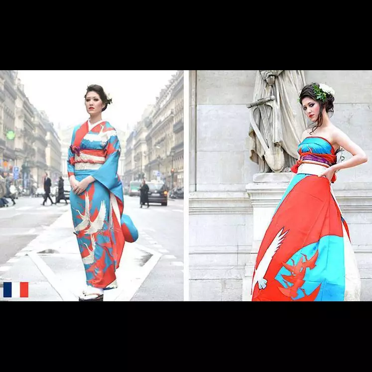 Cantik dan elegan, kimono diubah menjadi gaun pengantin modern