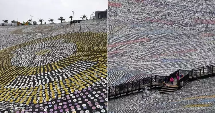 7 Potret mozaik tersusun dari miliaran CD bekas, hasilnya keren abis