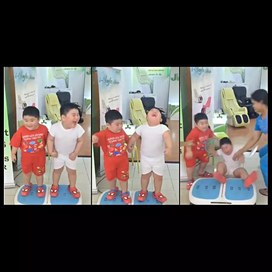 Video dua anak mainan di mesin pembakar lemak ini bikin ketawa keras