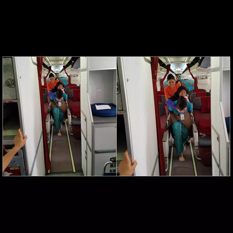 Aksi pramugari gendong penumpang lansia ini dijamin bikin haru