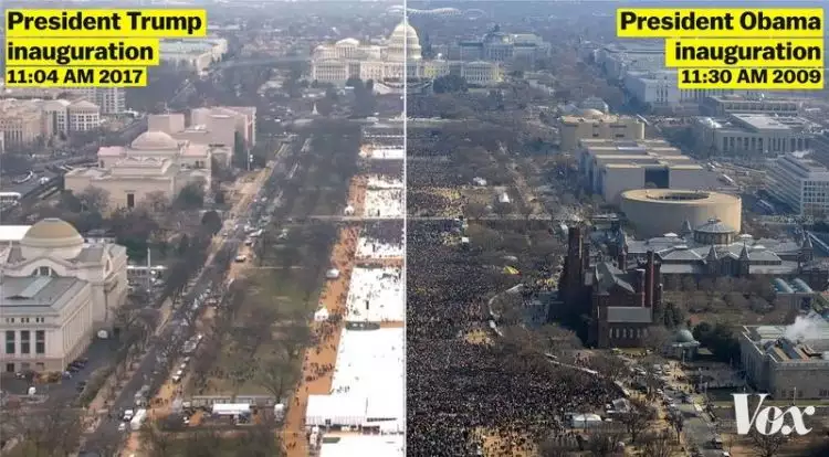 Foto perbandingan massa saat pelantikan presiden AS, banyak siapa ya?