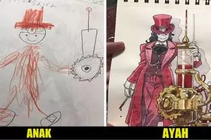 Pria ini ubah 4 gambar karya anaknya jadi karakter anime, keren abis