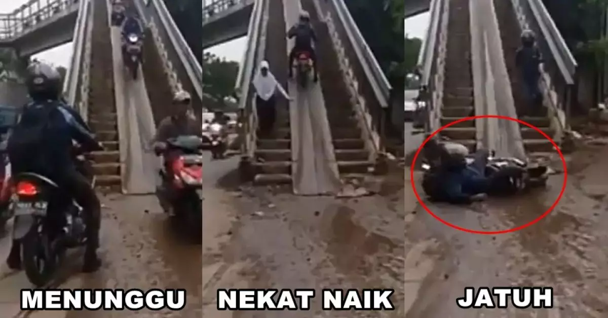 Pemotor ngawur di jembatan penyeberangan ini akhirnya bernasib tragis