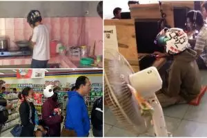 12 Potret ini bukti orang Indonesia nggak bisa lepas dari helm