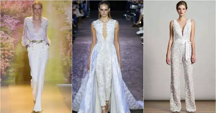 10 Gaun pernikahan gaya jumpsuit untuk pengantin modern, chic banget