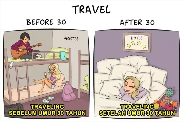 9 Ilustrasi perbedaan gaya hidup sebelum dan sesudah umur 30 tahun