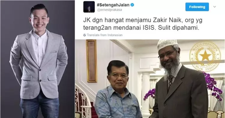 Ernest Prakasa minta maaf soal kicauannya tentang Zakir Naik