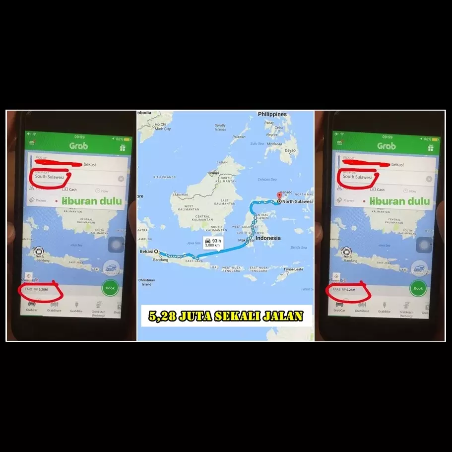 Orang ini pesan GrabCar rute Bekasi-Sulawesi, jawaban drivernya kocak!