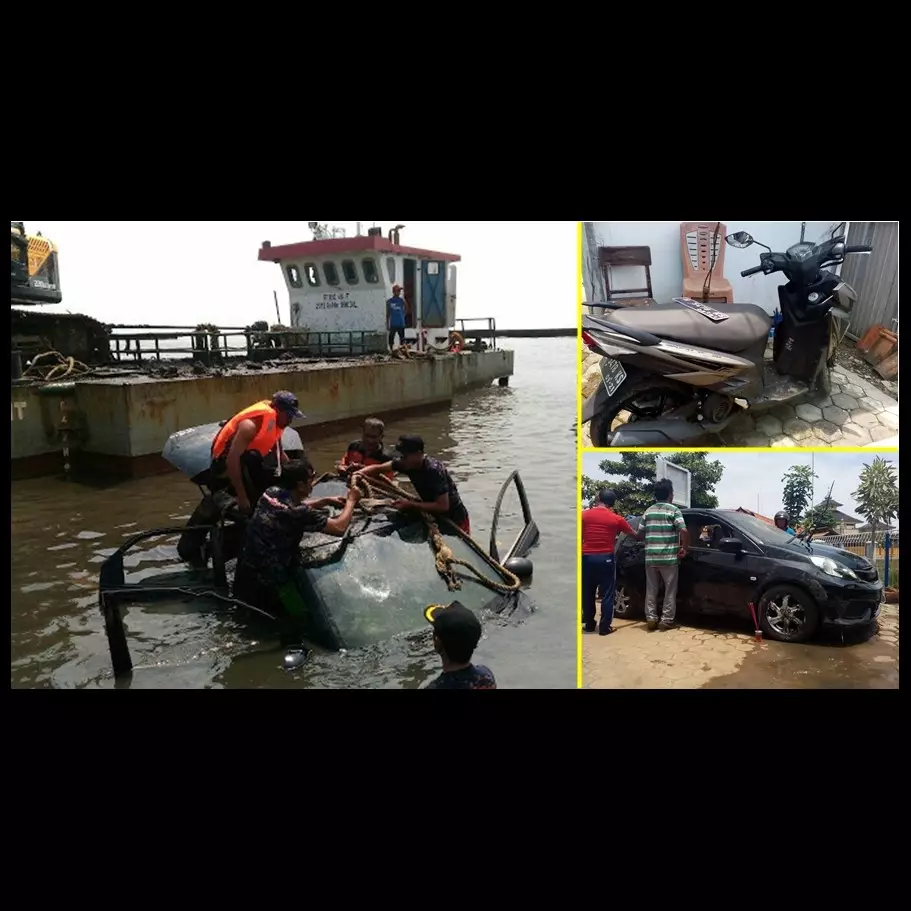 Ditaburi kembang, mobil &amp; motor ini diceburkan ke laut untuk sesajen