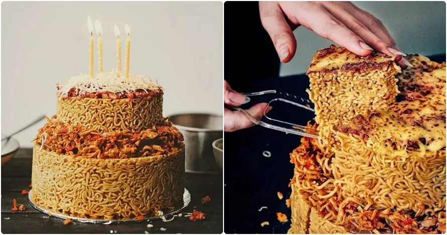 Lagi ngehits, kue ulang tahun dari mi instan ini jadi bikin laper