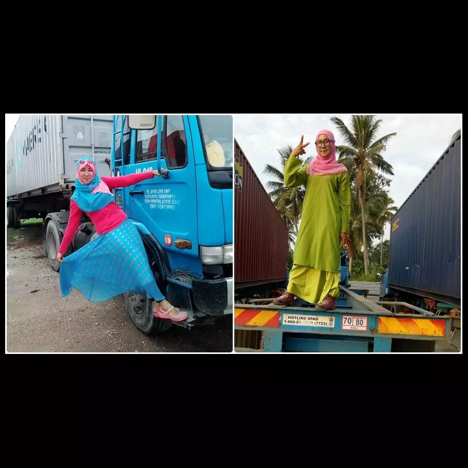 Tak disangka, gadis berhijab ini berprofesi jadi sopir truk kontainer