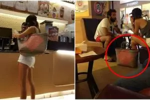 Heboh, bule cantik ini nge-mal pakai tas emak-emak belanja ke pasar